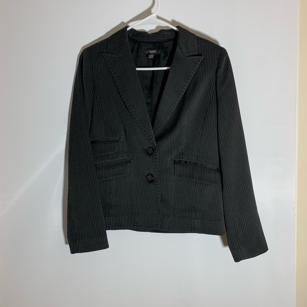 Alfani Pantsuit | Black with Silver Pinstripes